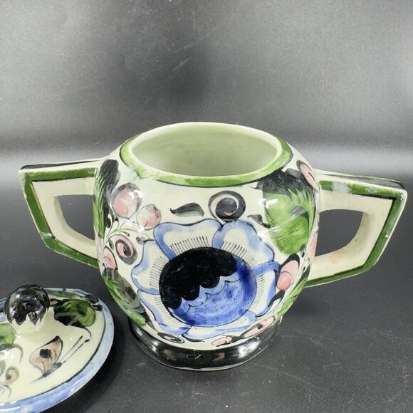 Hand Painted Mexico Pottery Tonala Talavera Sugar Bowl Jar Canister Container - Picture 10 of 13